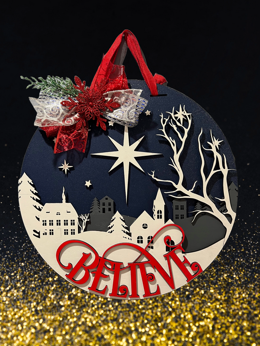 Star of Christmas - Believe Handcrafted Door Hanger